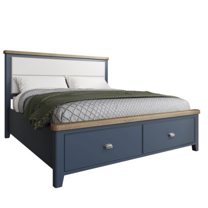 Heritage Blue Bed with Fabric Headboard and Drawer Footboard