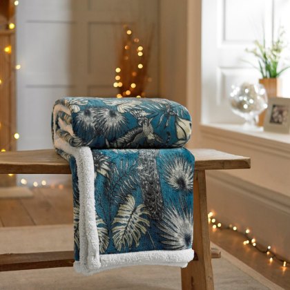 Tropical Turq Sherpa Lined Throw