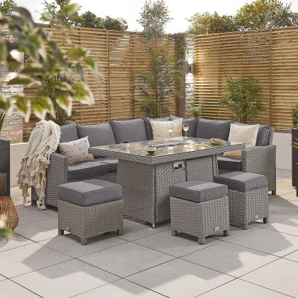 Ciara Right-Hand Fire Pit Corner Dining Set in White Wash