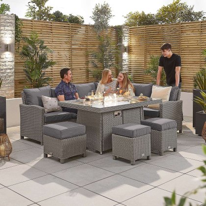 Ciara Right-Hand Fire Pit Corner Dining Set in White Wash