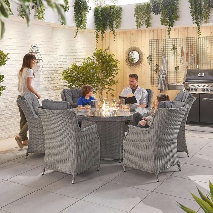 Thalia 6 Seater Round Fire Pit Set in White Wash