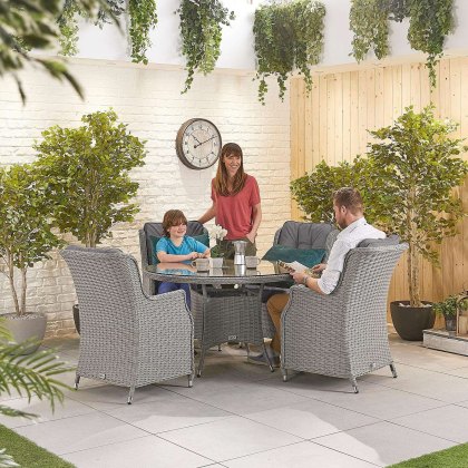 Thalia 4 Seater Round Dining Set in White Wash