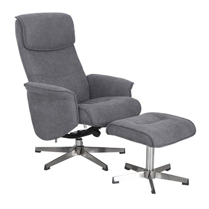 Rayna Swivel Recliner Chair & Stool in Grey Rayna Swivel Recliner Chair & Stool in Grey