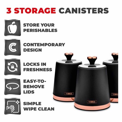 Tower Cavaletto Set of 3 cannisters Black