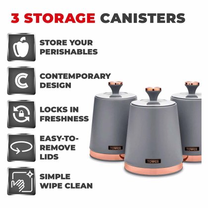 Tower Cavaletto Set of 3 cannisters Grey