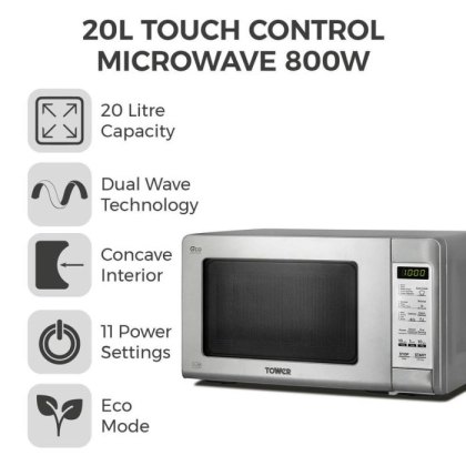 Tower Touch Control Microwave 800w 20L Silver