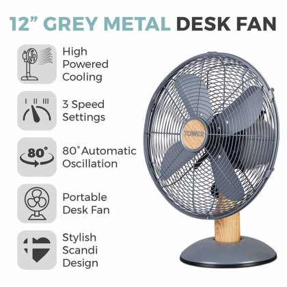 Tower Scandi 12' Grey Desk Fan