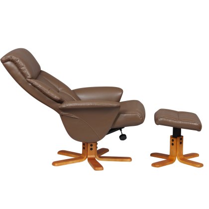 Marseille Swivel Recliner Chair & Stool Set in Faux Leather Truffle