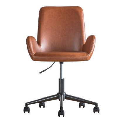 India Office Swivel Chair in Brown Faux Leather