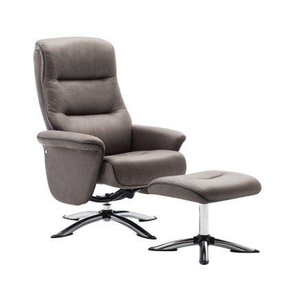 Texas Swivel Recliner Chair & Stool Set in Grey