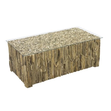 Driftwood Coffee Table with Glass Top