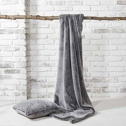 Tipped Faux Fur Throw Charcoal