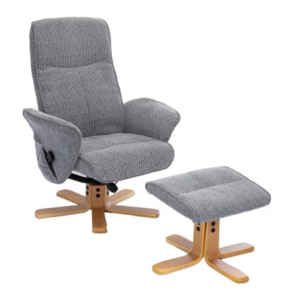 Alexandria Swivel Recliner Massage Chair & Stool Set In Lake Blue