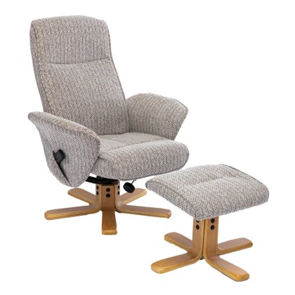 Alexandria Swivel Recliner Massage Chair & Stool Set In Wheat