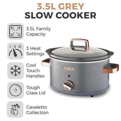 Tower Cavaletto Grey 3.5L Slow Cooker