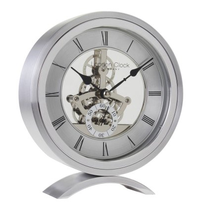 London Clock Company Round Skeleton Silver Mantel Clock