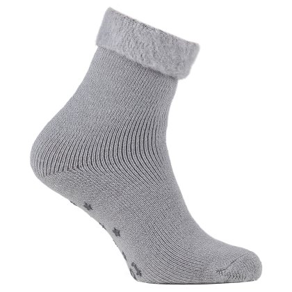 Totes Ladies Brushed Grey Bed-Sox with Tread