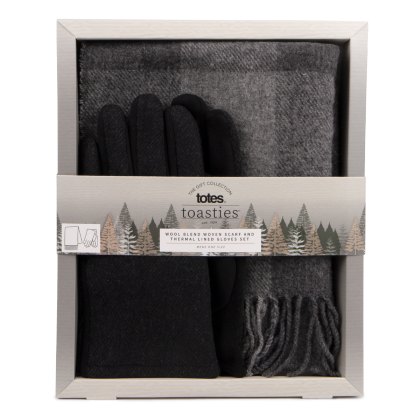 Totes Mens Wool Blend Check Scarf and Thermal Lined Gloves