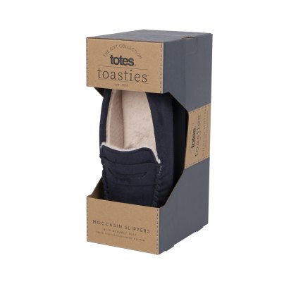 Totes Toasties Mens Suedette Navy Moccasin Slipper