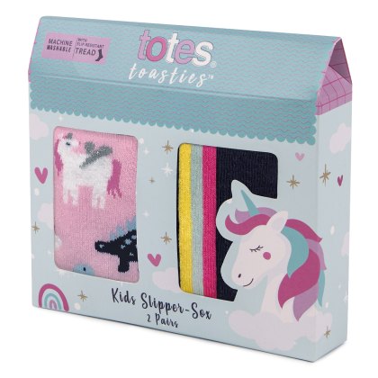 Totes Toasties Kids Unicorn Stripe Slipper-Sox Twin Pack