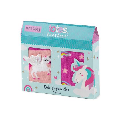 Totes Toasties Kids Unicorn Rainbow Slipper-Sox Twin Pack