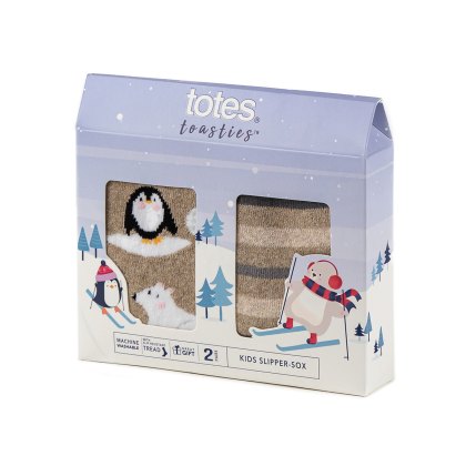 Totes Toasties Kids Slipper-Sox Arctic Animal Twin Pack