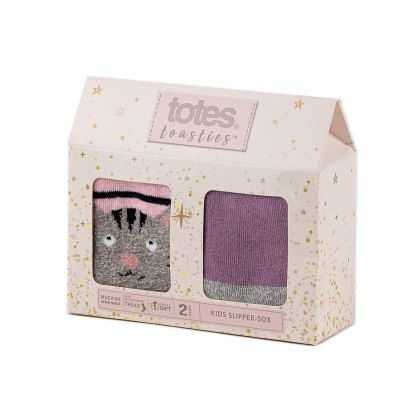 Totes Toasties Kids Novelty Cat Slipper-Sox Twin Pack