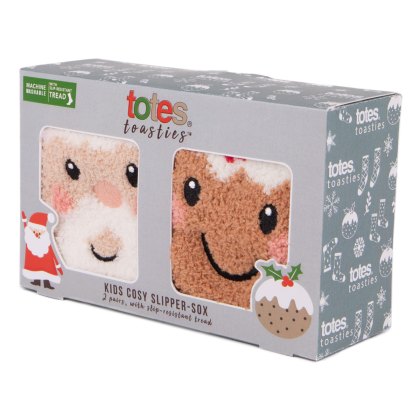 Totes Toasties Kids Super Soft Xmas Slipper-Sox Twin Pack