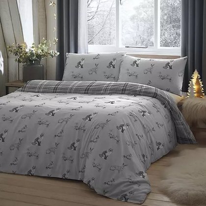 D&D Derwent Grey Check Duvet Cover Set