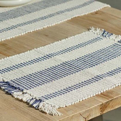 Recycled Cotton Stripe Placemat Slate Blue