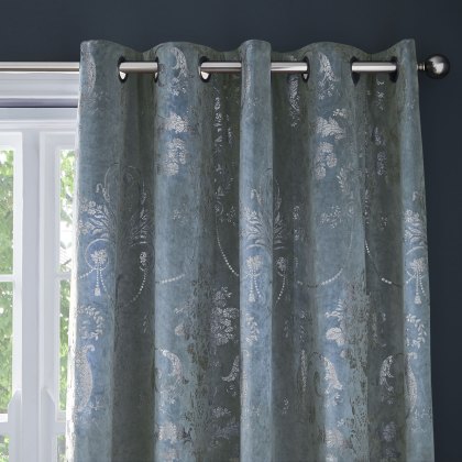 Laura Ashley Josette Metallic Seaspray Ready Made Curtains