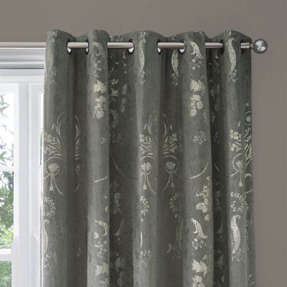 Laura Ashley Josette Metallic Steel Ready Made Curtains