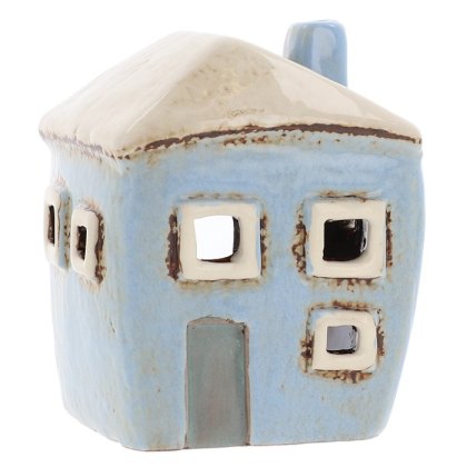 Village Pottery Square House Pale Blue Mini Tealight Village Pottery Square House Pale Blue Mini Tealight