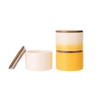 Kitchen Pantry Three Pack Stacking Storage Jars Yellow