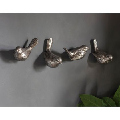 Gallery Direct Birdie Wall Hooks Set of 4 Silver