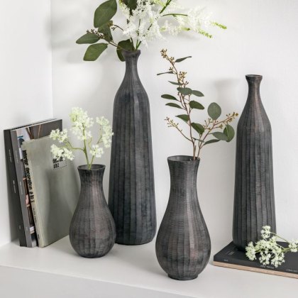 Gallery Direct Enya Fluted Vase Large Antique Grey