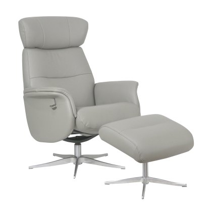 Panama Swivel Recliner Chair & Stool Set in Charcoal Leather
