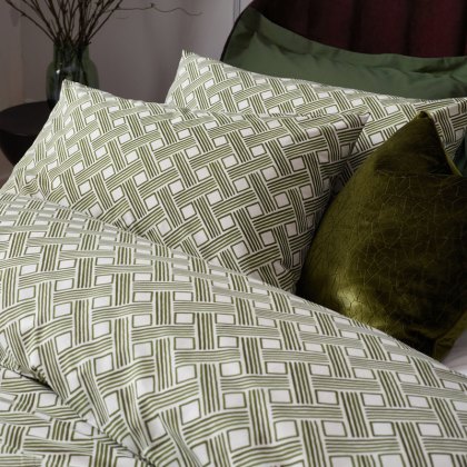 Hoem Alexa Olive Abstract Cotton Rich Duvet Cover Set