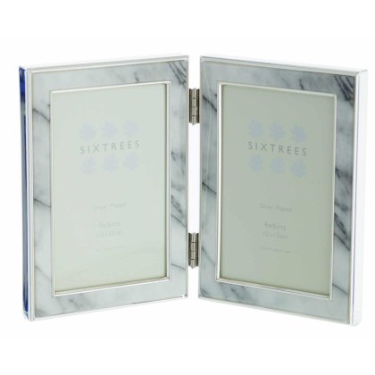 Sixtrees Georgetter Silver Plated Folding Grey Marble Effect Photo Frames.