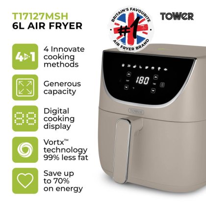 Tower Vortx Digital Air Fryer 6L Latte