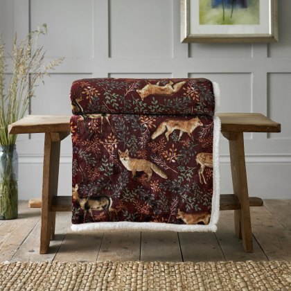 Deyongs Fox & Deer Sherpa Reverse Fleece Throw Mulberry