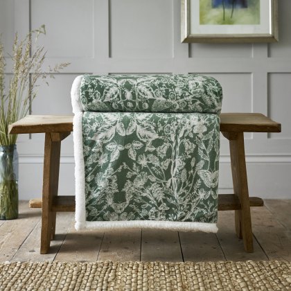 Deyongs Secret Garden Sherpa Reverse Fleece Throw Sage