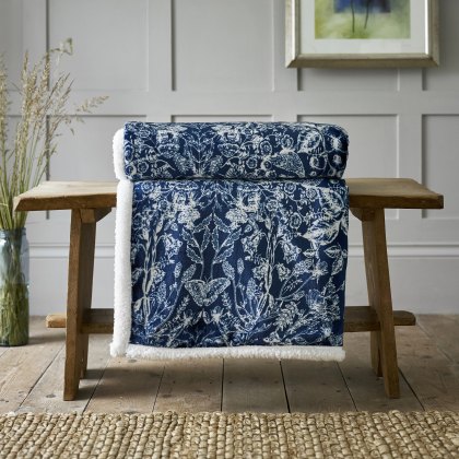 Deyongs Navy Secret Garden Sherpa Lined Fleece Throw