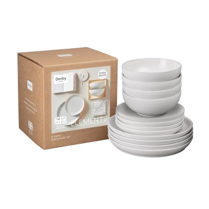 Denby Elements Stone 12 Piece Dinner Set in White