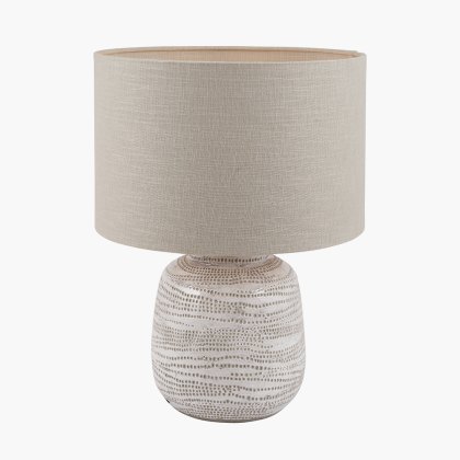 Alina White Dot Design Small Stoneware Table Lamp with Natural Linen Shade Alina White Dot Design Small Stoneware Table Lamp with Natural Linen Shade