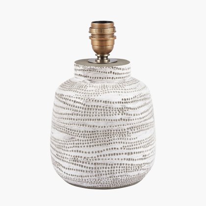 Alina White Dot Design Small Stoneware Table Lamp with Natural Linen Shade