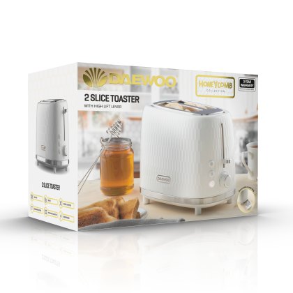 Daewoo Honeycomb 2 Slice White Toaster