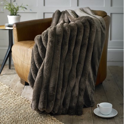 Balmoral Ultra Plush Ribbed Fur Mocha Throw