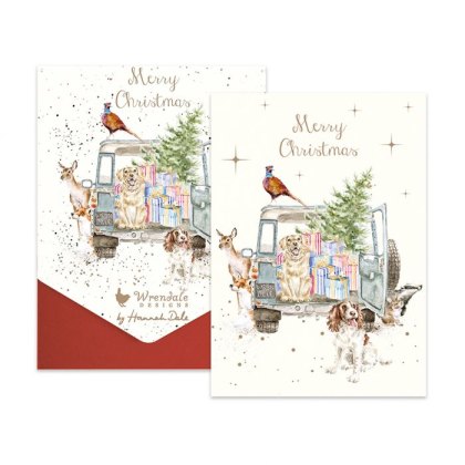 Wrendale Driving Home For Christmas Dog and Woodland Animal Christmas Card Pack