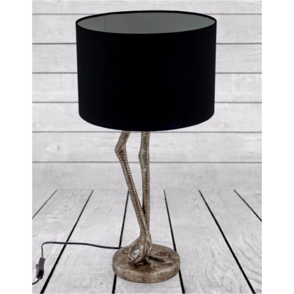 Antique Silver Flamingo Leg Table Lamp with Black Shade